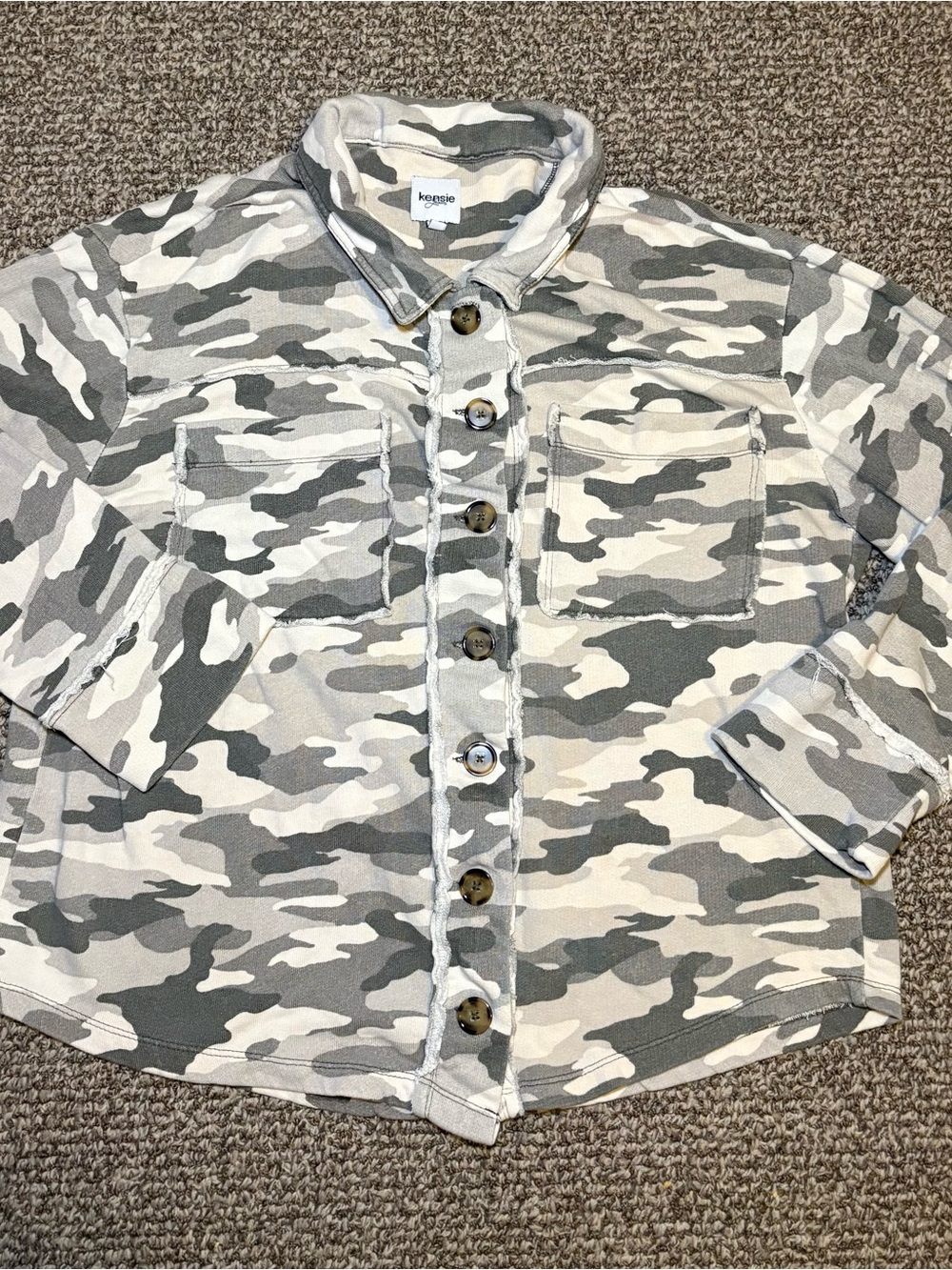 Kensie Women's Camouflage Button-Down Shirt Jacket - Gray & Cream